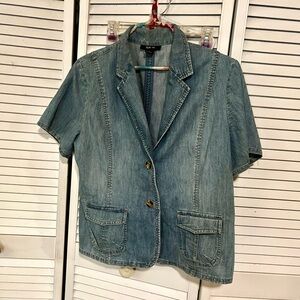 Light Wash Denim Short Sleeve Blazer Jacket